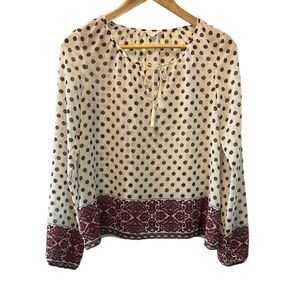 AEROPOSTALE Cream Printed Semi Sheer Boho Printed Casual Top Blouse XS